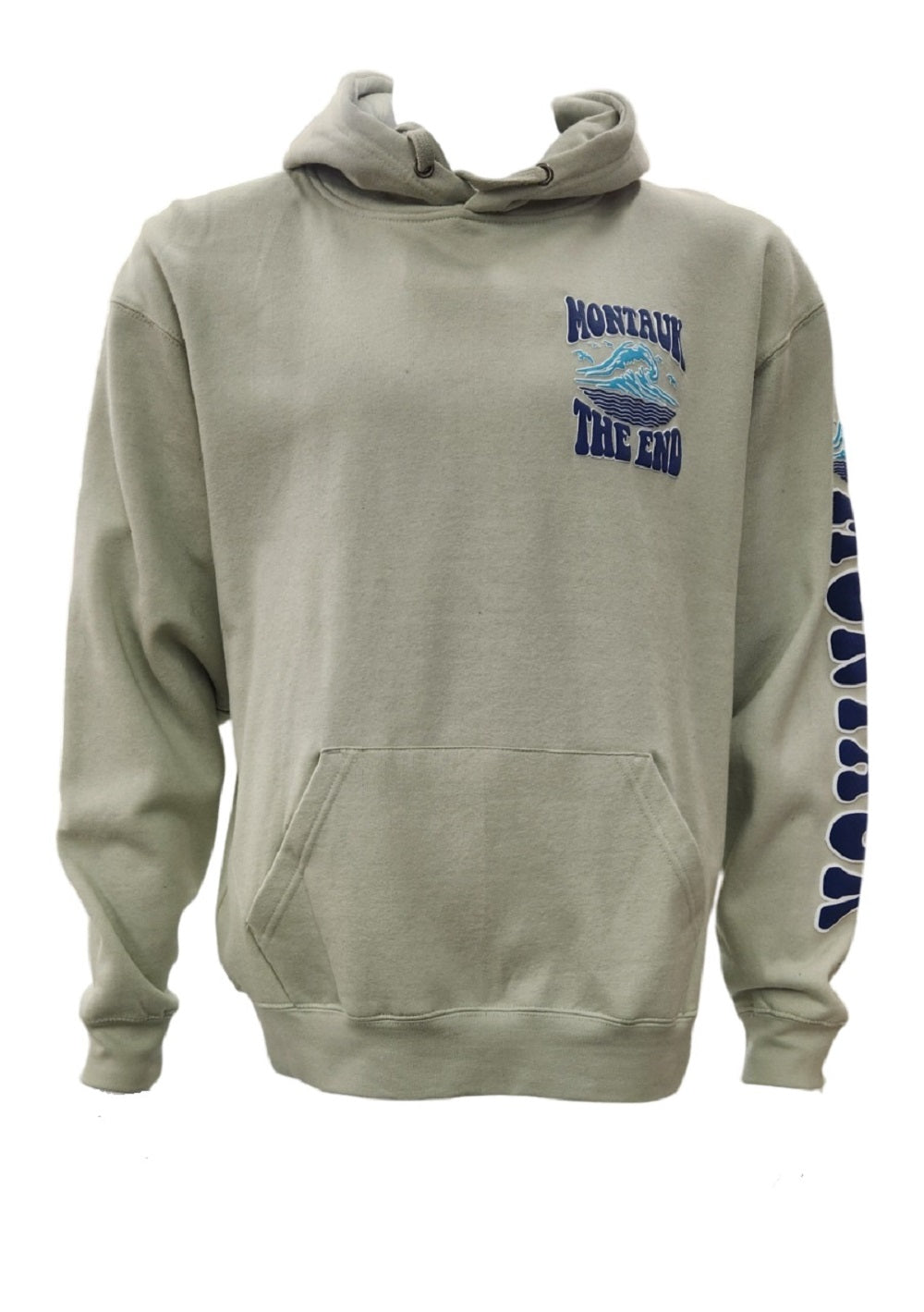 Adult Unisex Screen Printed Montauk The End Big Wave Hooded Pullover