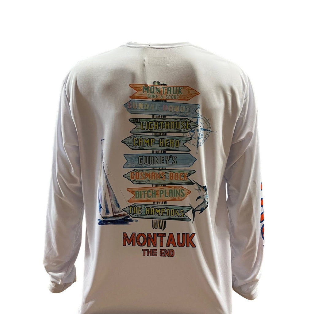 Men's Montauk The End Sign Post DriFit Loose Fit Short Sleeve Tee in White