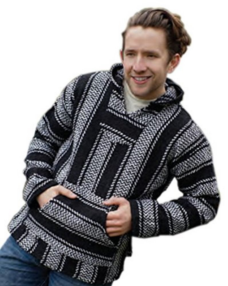 Earth Ragz  Baja Joe - Premium Rasta Stripe Woven Baja Hoodie Sweatshirt Jerga Mens
