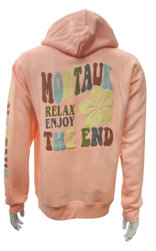 Adult Unisex Screen Printed Montauk Relax Enjoy Hooded Pullover
