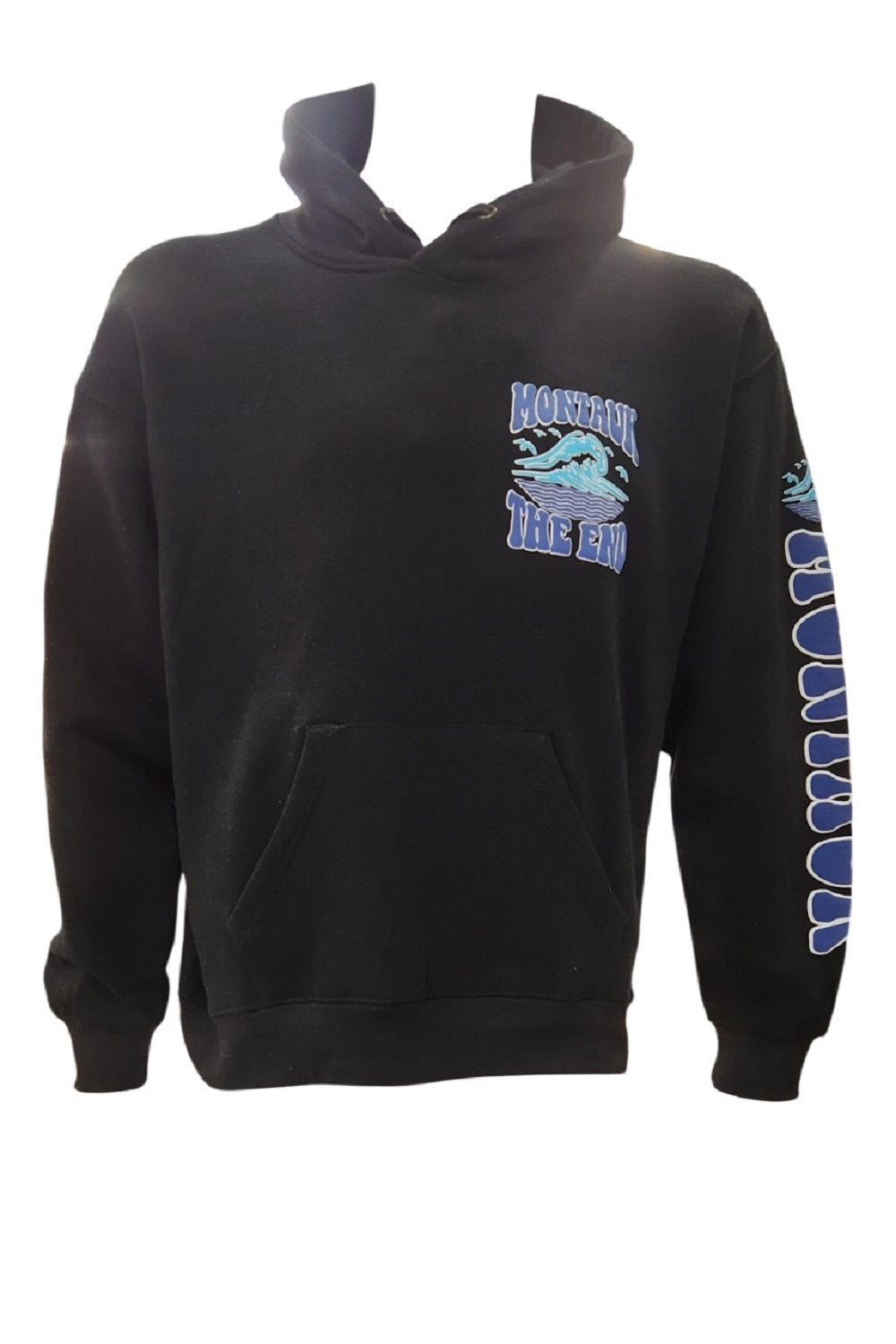 Adult Unisex Screen Printed Montauk The End Big Wave Hooded Pullover