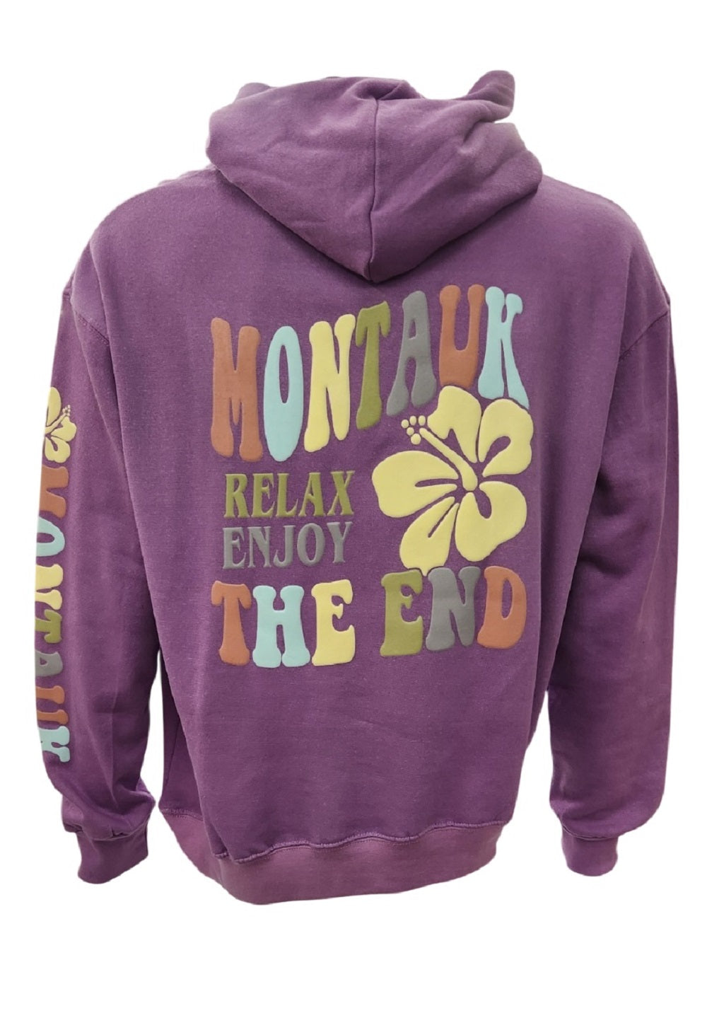 Adult Unisex Screen Printed Montauk Relax Enjoy Hooded Pullover