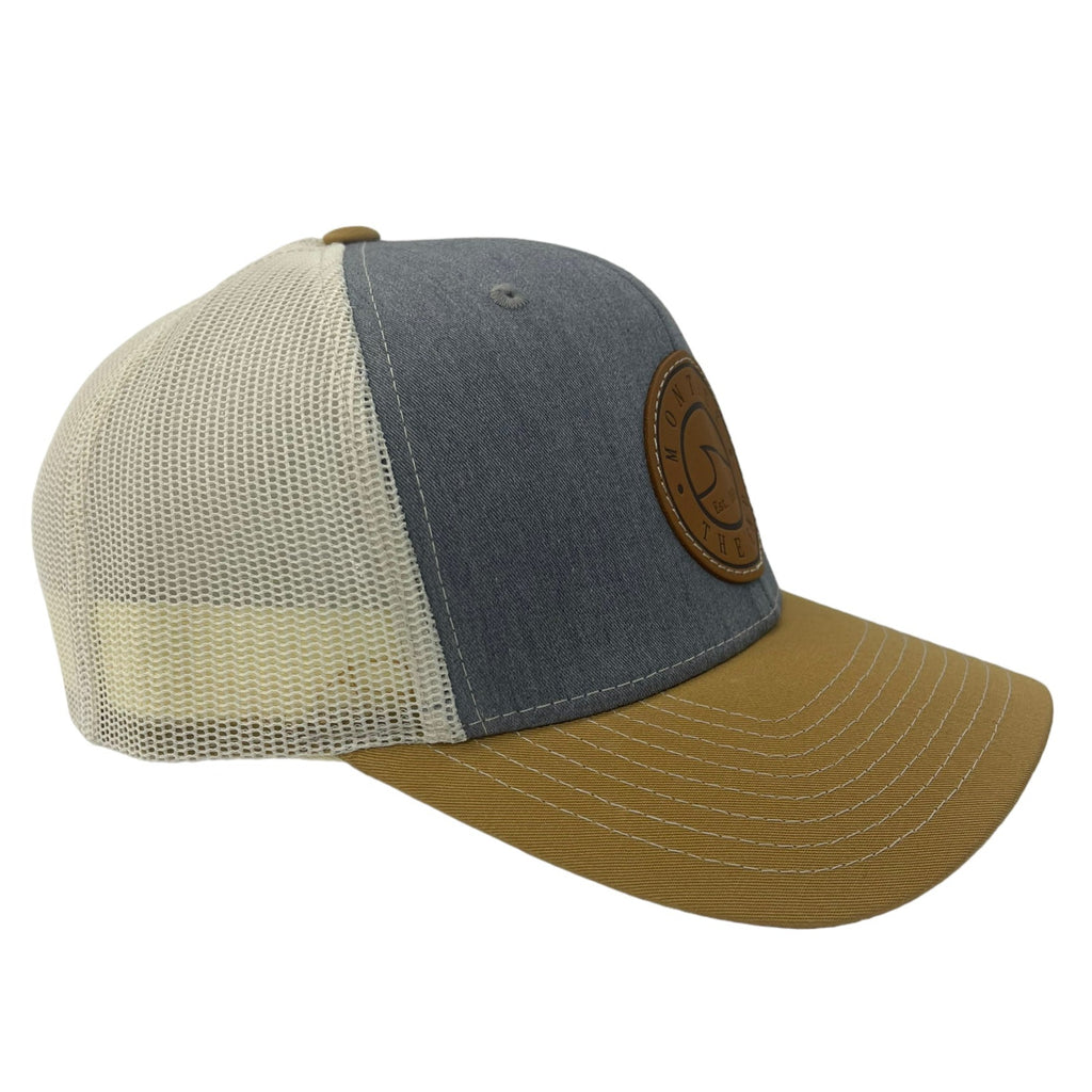 Montauk Surf and Sports The End Wave Leather Ostrich Style Hat in Denim Khaki