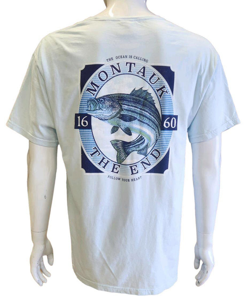 Adult Unisex Wild West Fishing Montauk The End 1660 Bass Screen Printed Short Sleeve T-Shirt
