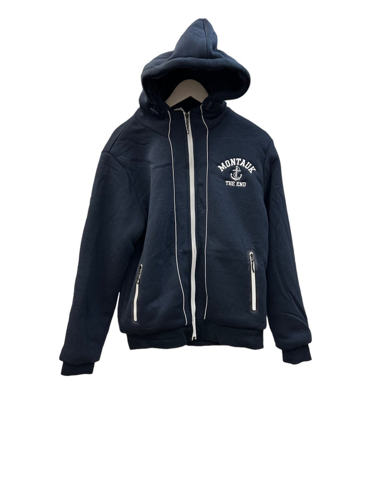 Adult Embroidered Montauk The End Fleece Full Zipper Sherpa-Lined Hoodie with Zipper Pockets