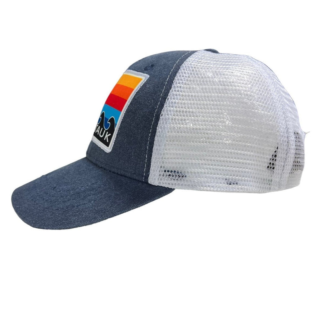 Youth Montauk Sunset Wave Patch Style Trucker Hat in Denim