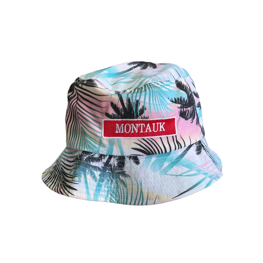 Montauk Embroidered Bucket Hat in a Palm Tree Design
