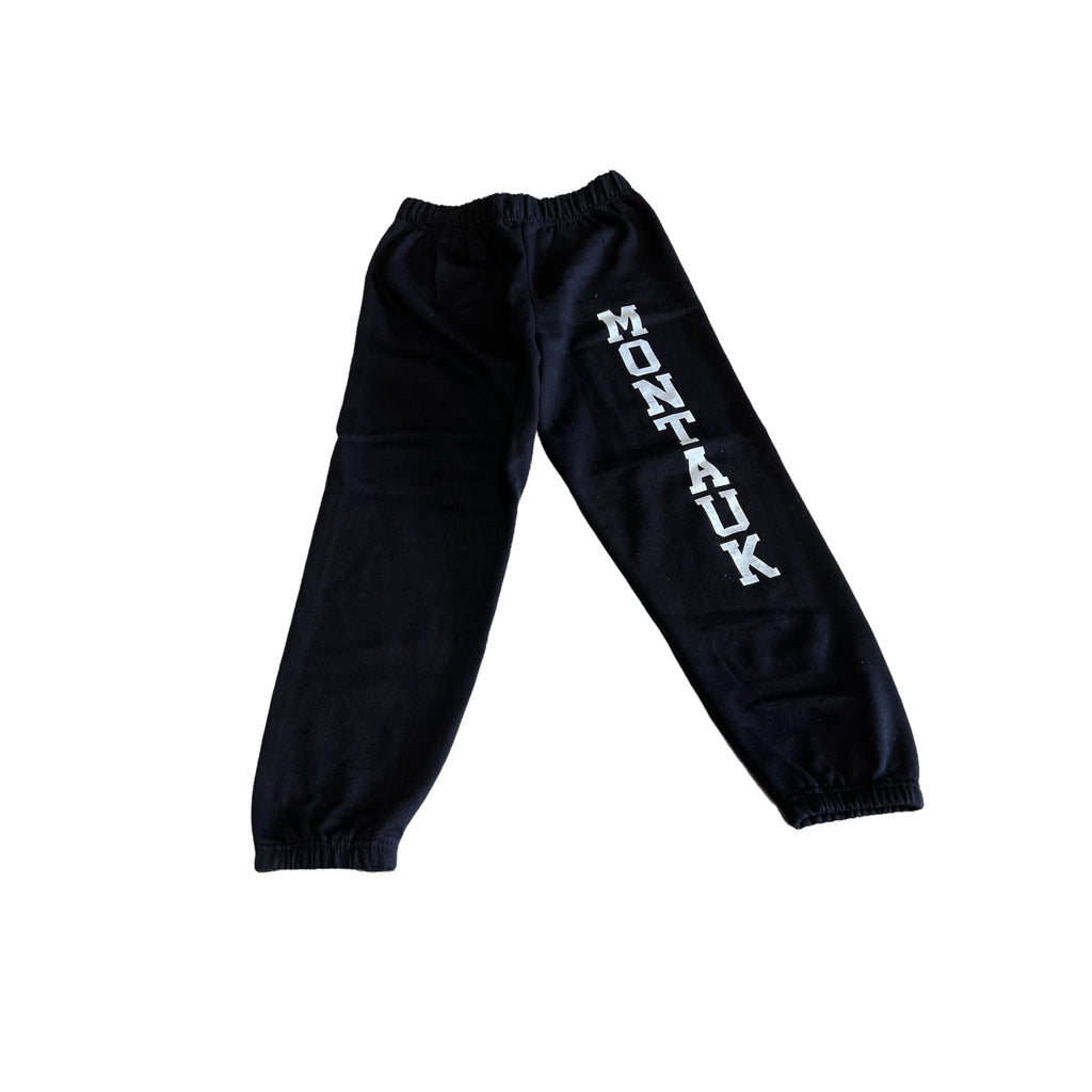 Youth Montauk MV Sports Screen Printed Fleece Sweatpants in Black with White Lettering
