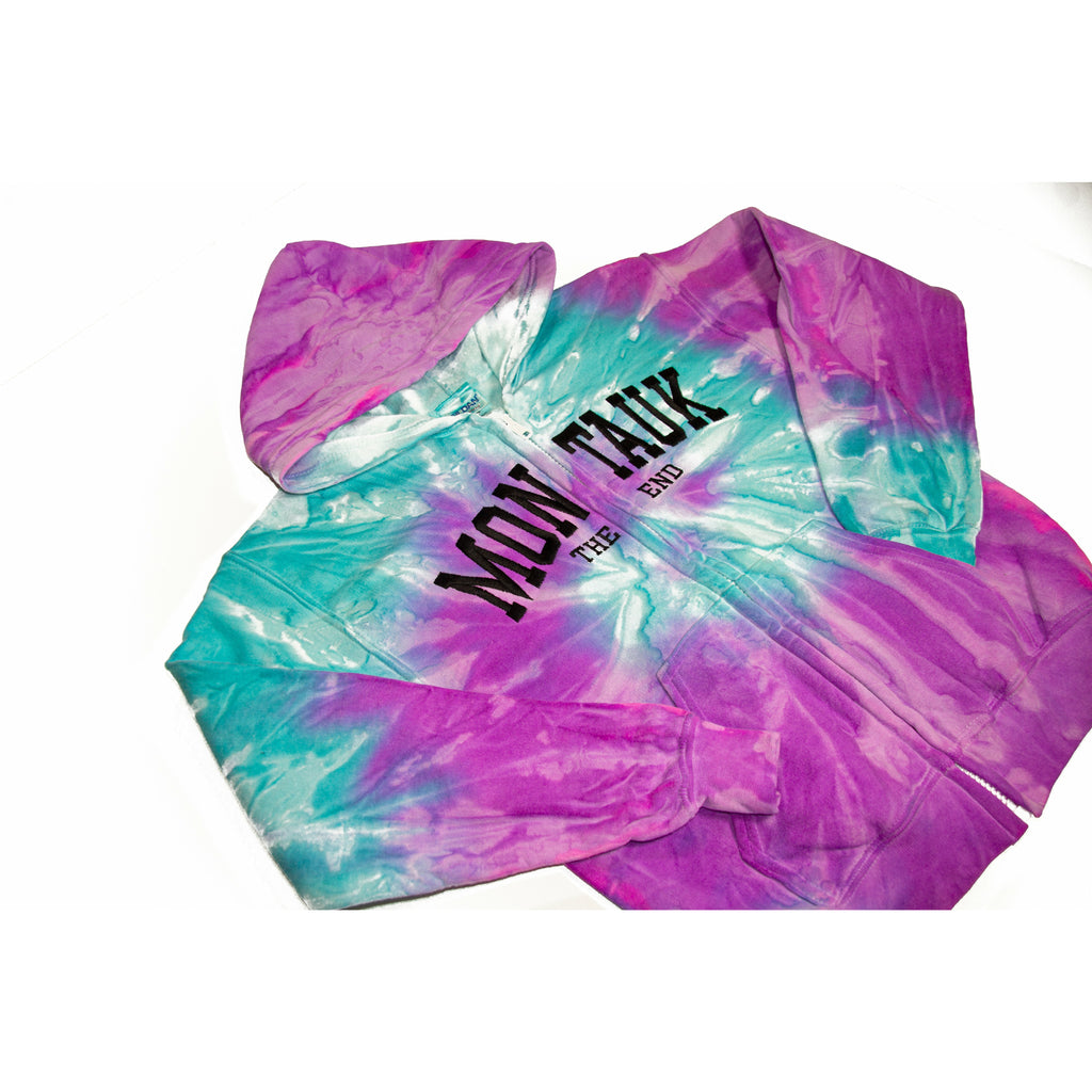 Youth Montauk The End Embroidered Zip-Up Hoodie in Tie Dye