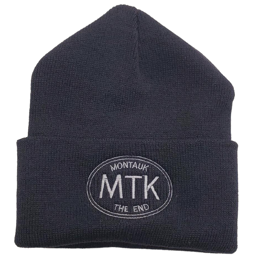 Embroidered MTK Montauk The End Beanie in Black with Grey