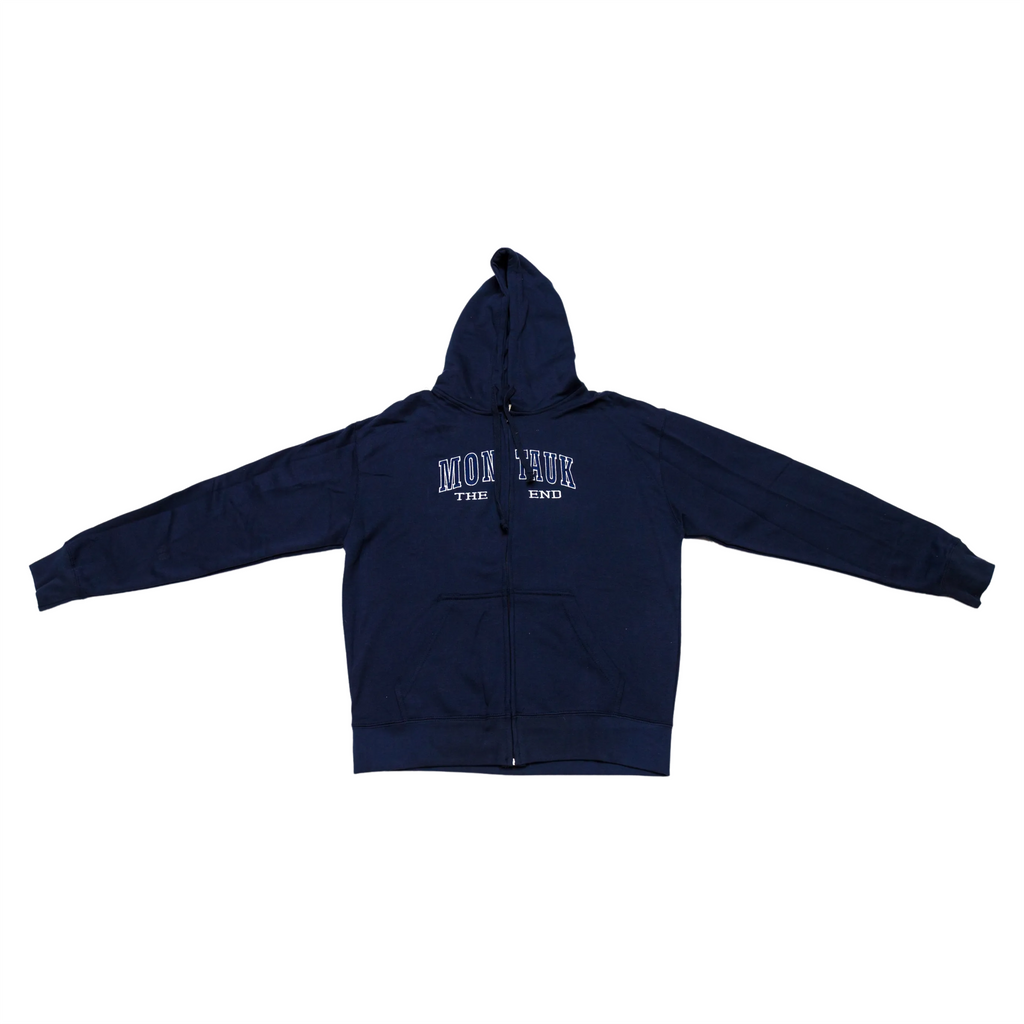 Adult Montauk The End Embroidered Traditional Zip-Up Hoodie in Navy