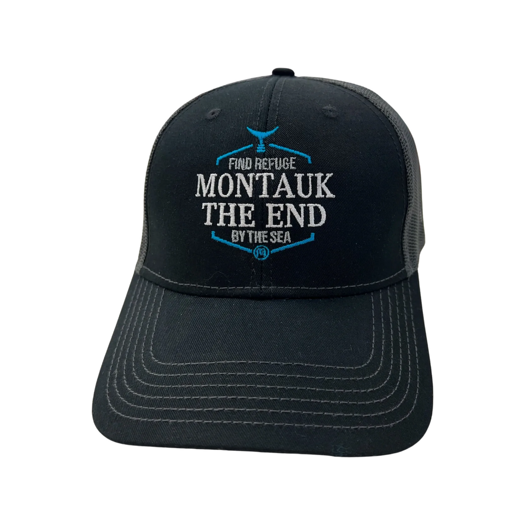 Montauk Surf and Sports Find Refuge By The Sea Embroidered Hat in Black and Grey