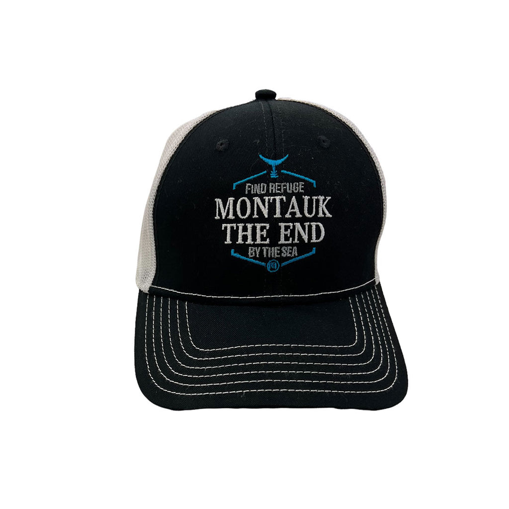 Montauk Surf and Sports Find Refuge By The Sea Embroidered Hat in Black and White