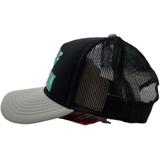 Surf Montauk Embroidered Trucker Hat in Black and Teal
