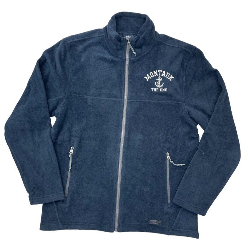 Adult Embroidered Charles River Light Weight Fleece Montauk The End Anchor Logo Full Zip-Up Jacket