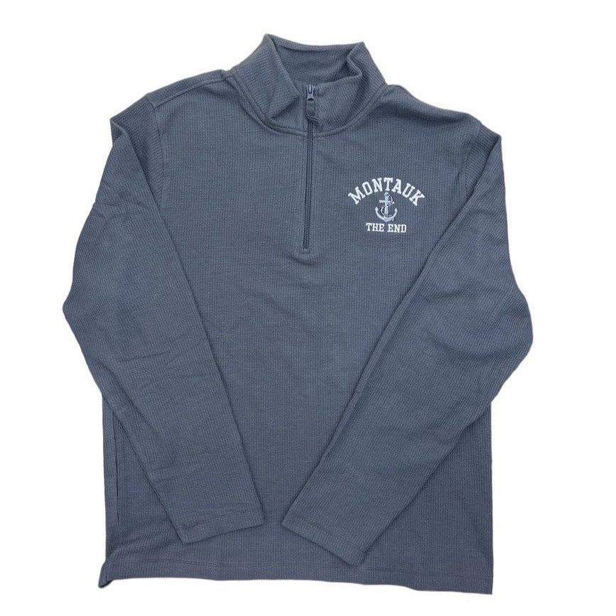Adult Embroidered Charles River Montauk The End Anchor Logo 1/4 Zip-Up Cadet in Charcoal