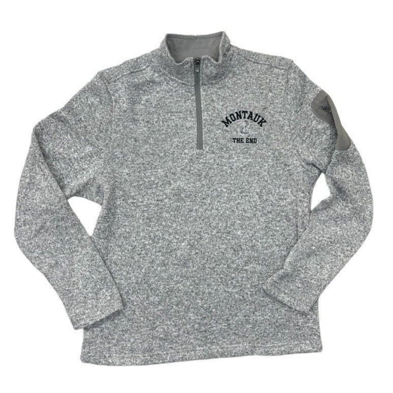 Adult Embroidered Charles River Montauk The End Anchor Logo 1/4 Zip-Up Pullover in Heather Grey