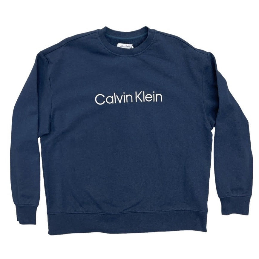 Calvin Klein Embroidered Logo Crewneck Sweatshirt in Navy