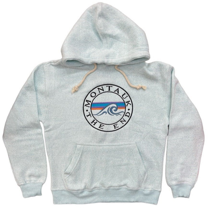 Adult Montauk The End Wave Embroidered Nantucket Pullover Hoodie in Light Grey