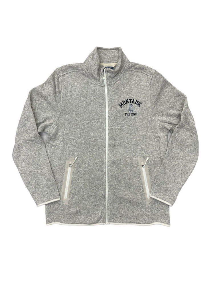 Adult Embroidered Charles River Montauk The End Anchor Logo Full Zip-Up Sweatshirt in Heather Grey