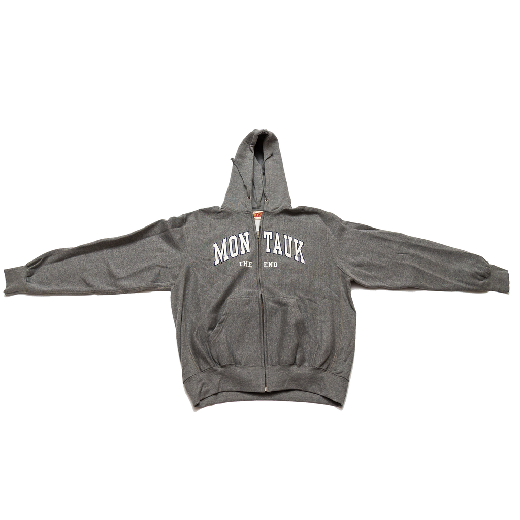 Adult Montauk The End Screen Printed MV Sport Zip-Up Heavyweight Hoodie in Heather Charcoal