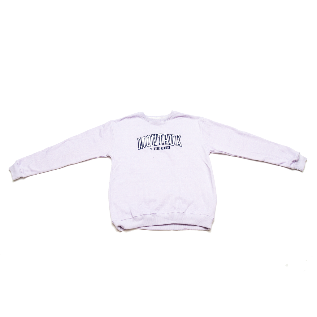 Adult Montauk The End Embroidered Nantucket Crewneck in Lavender.