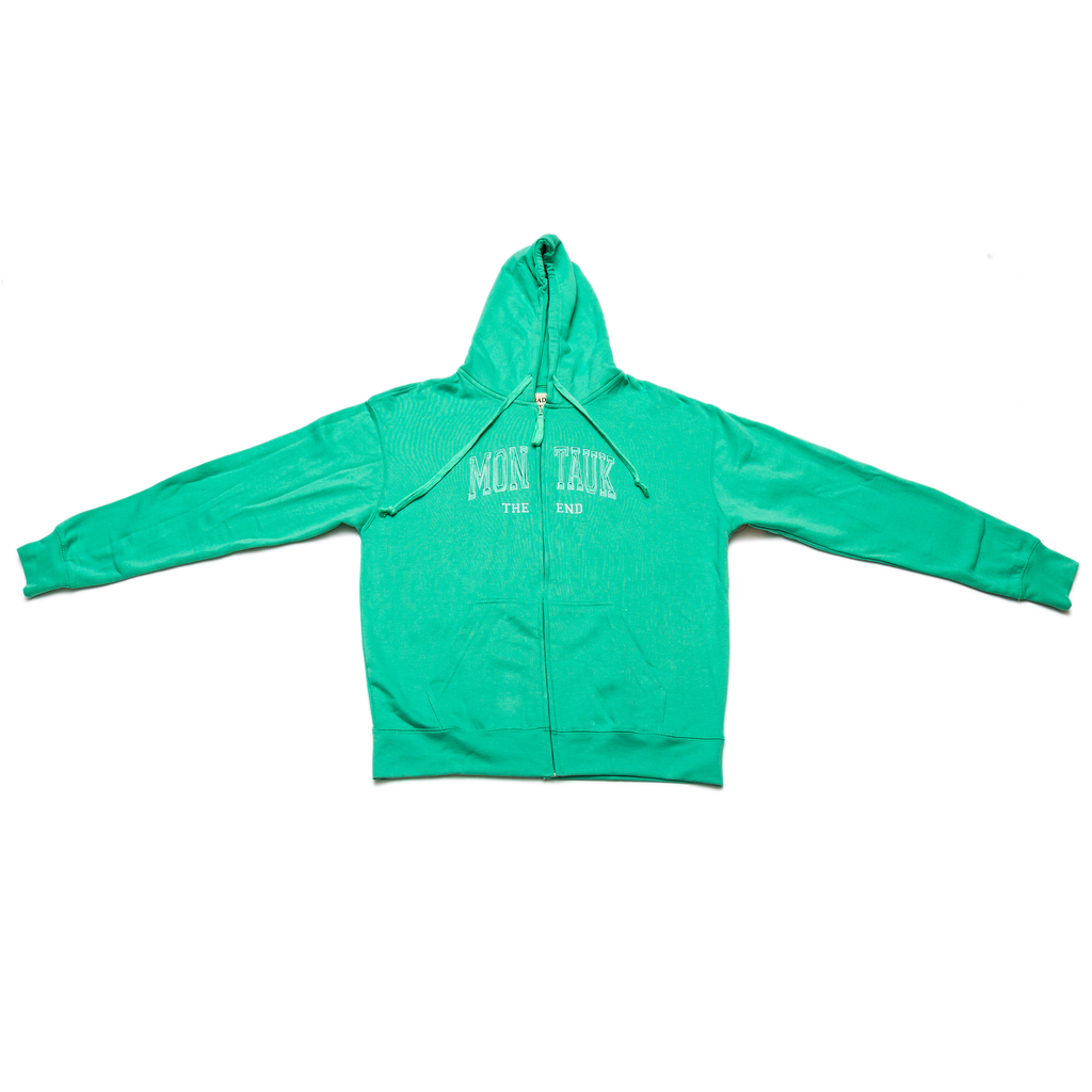 Adult Montauk The End Embroidered Traditional Zip-Up Hoodie in Mint