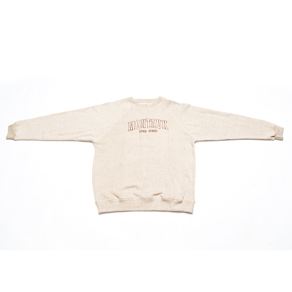 Adult Montauk The End Embroidered Nantucket Crewneck in Oatmeal.