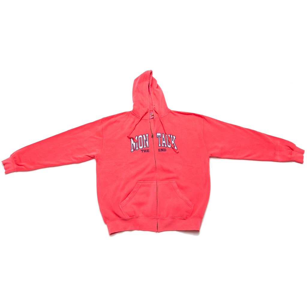 Adult Montauk The End Embroidered Traditional Zip-Up Hoodie in Tomato.